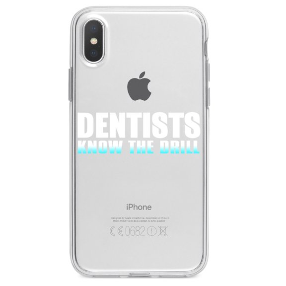 DistinctInk Clear Shockproof Hybrid Case for iPhone XR (6.1" Screen) - TPU Bumper Acrylic Back Tempered Glass Screen Protector - Dentists Know the Drill