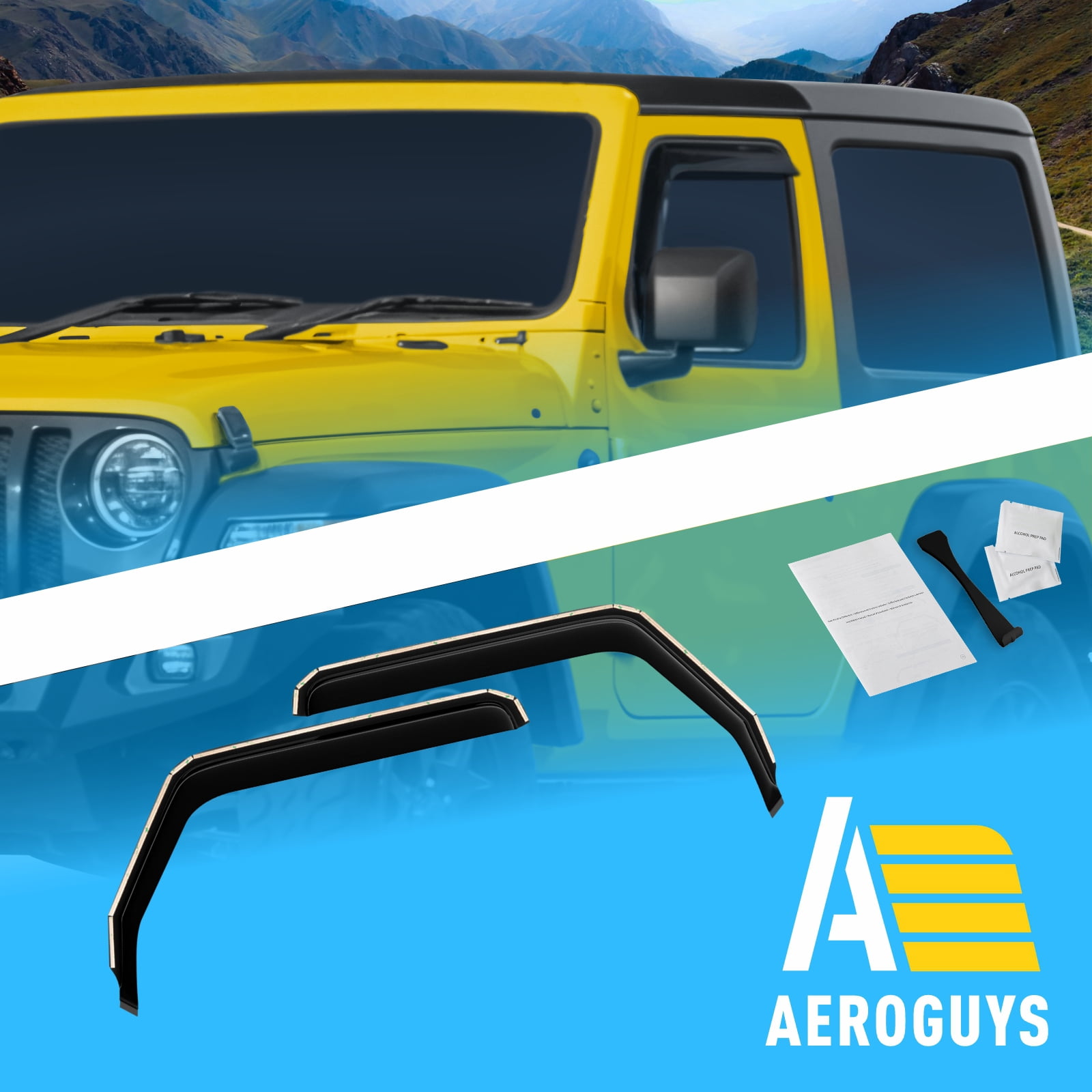 AEROGUYS In-Channel Window Deflectors Extra Durable Window Visors Rain Guards Fit for Jeep Wrangler 2018-2026 JL/Jeep Gladiator 2020-2026, Sun Visors, Wind Vent Visors, Truck Accessories- 2pcs AG0136