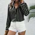 thumbnail image 6 of Wyobmus Women's Button Down Shirts Long Sleeve Dress Shirts Striped Collared Work Office Solid Blouses Slim Tops Black, 6 of 9