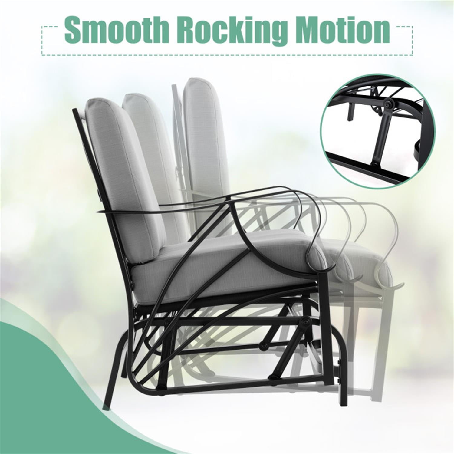 Demi Bonn Patio Glider Rocking Chair with Thick Cushion and Curved Armrest, Outdoor Glider Chairs for Porch, Balcony, Poolside, Gray