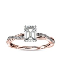 0.75 Ct Brilliant Emerald Cut Genuine Diamond Sparkle Solitaire with Accents Engagement Ring for Women Solid 14K Rose Gold Size 6.5