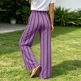 thumbnail image 5 of Arlun Striped Linen Pants for Women Summer Baggy Wide Leg Pant Drawstring High Waist Casual Stripes Color-Block Trousers Soft Lightweight Flowy Beach Resort Trouser with Pockets 1-Purple M, 5 of 7