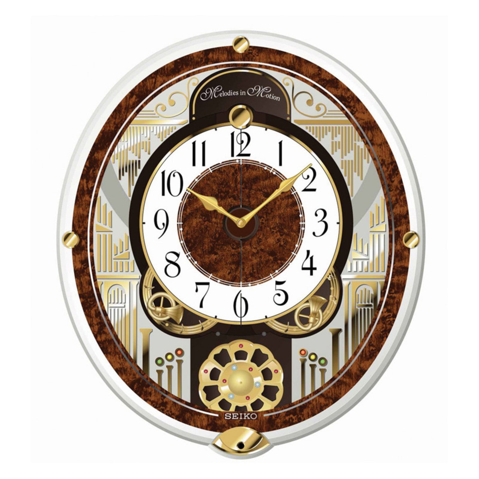 Seiko French Horns Melodies in Motion Wall Clock, Musical, Oval Quartz