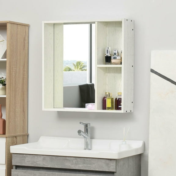 Kepooman 31.5" x 25.5" Bathroom Wall Cabinet with Mirror and Storage Shelf, Medicine Cabinet for Living Room, Laundry Room, White