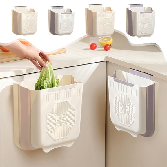 AYktou Foldable Hanging Trash Can, Wall Mounted Bathroom Trash Can Large Capacity Kitchen Waste Bin with Hook & Buckle, Household Telescopic Hanging Storage Bin for Kitchen Bathroom Office