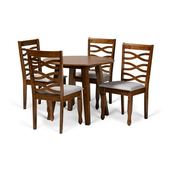 Darina Modern and Contemporary Grey Fabric Upholstered and Wood 5-Piece Dining Set