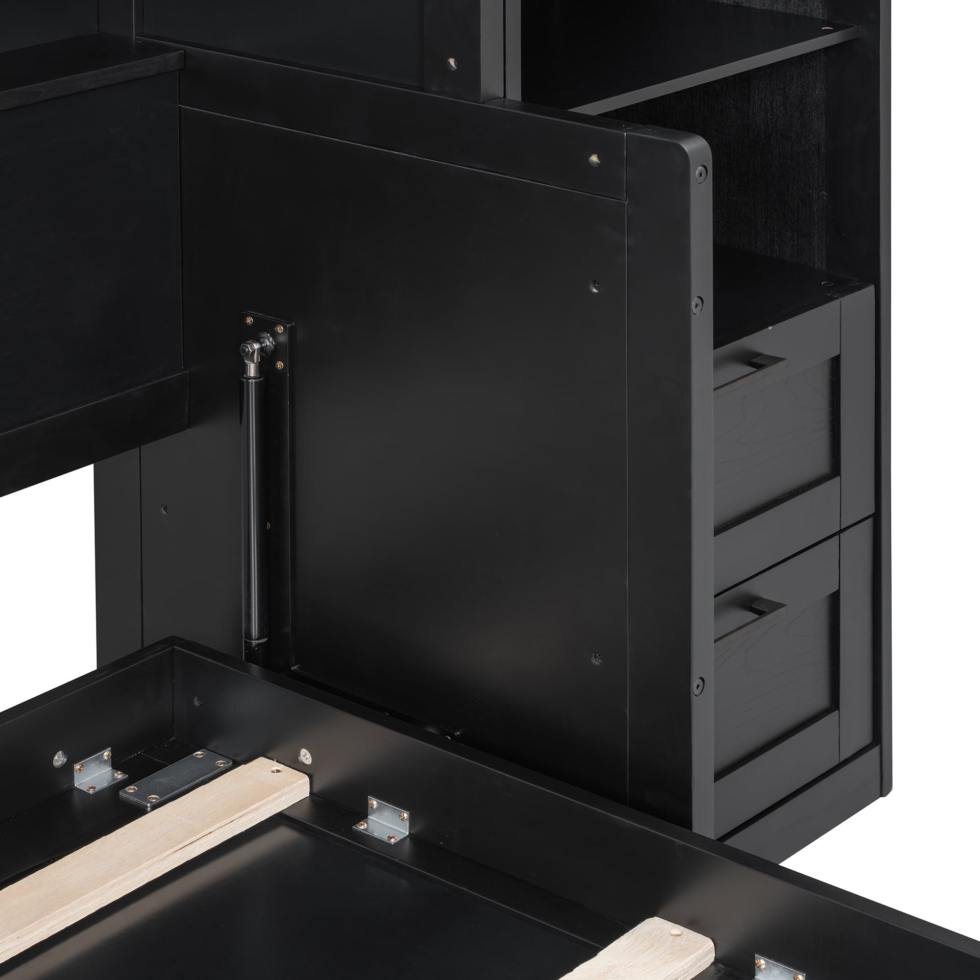 Aukfa Queen Size Murphy Bed with Closet, Desk, Drawers & Shelves, Space-Saving Wall Bed Cabinet for Small Spaces, Studio, Home Office & Guest Room, Black