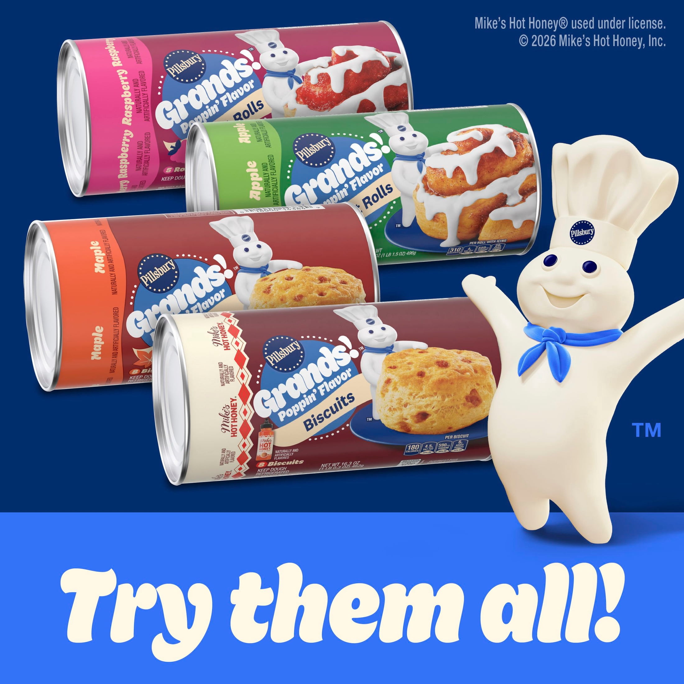 Pillsbury Grands! Poppin' Flavor Raspberry Fruit Rolls, Vanilla Icing, 5 Count, 17.5 oz
