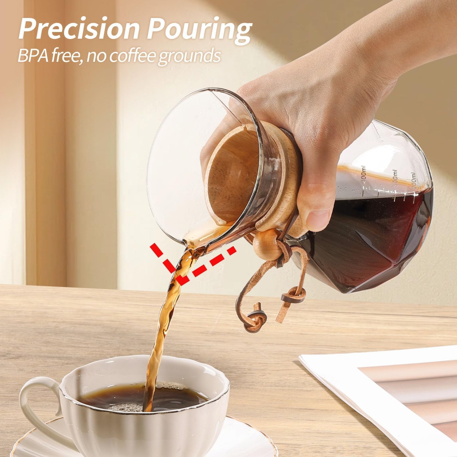 Pour Over Coffee Maker 14 OZ, 4 Cup Borosilicate Glass Drip Coffee Maker with Reusable Stainless Steel Filter and Cork Grip for Home Café 400 ML (Diamond Shape)