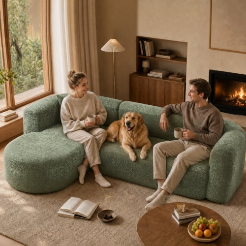 109.4" Boneless Modular Sectional Sofa with L-Shaped Chaise, Cloud-Like Chenille Couch, No Assembly Required, Green