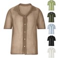 thumbnail image 5 of Lovskoo Mens Button Down Short Sleeve Shirt Collared Shirt Trendy Knit Hollow Out Casual Solid Color Blouse Shirt Light Blue, 5 of 5
