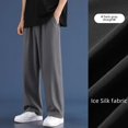 thumbnail image 4 of Pantalones casuales de seda de hielo para hombre, corte holgado, pierna recta, diseño drapeado, ligero, temporada Primavera Verano Otoño, Ideal de secado rápido, 4 of 5