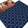 thumbnail image 3 of 6x9Ft Area Rugs Navy Blue Non-Skid Rubber Backing Large Rectangle Rugs - Living Room Bedroom Home Office, Geometric Leaf Diamond Plaid Abstract Check Indoor Floor Mat Carpets Washable Rug, 3 of 9