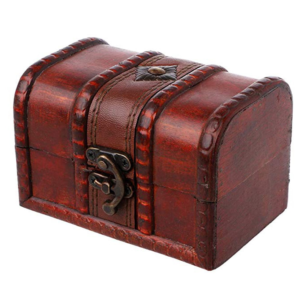 Vintage Handmade Wooden Box Jewelry Necklace Rings Storage Box Treasure Chest