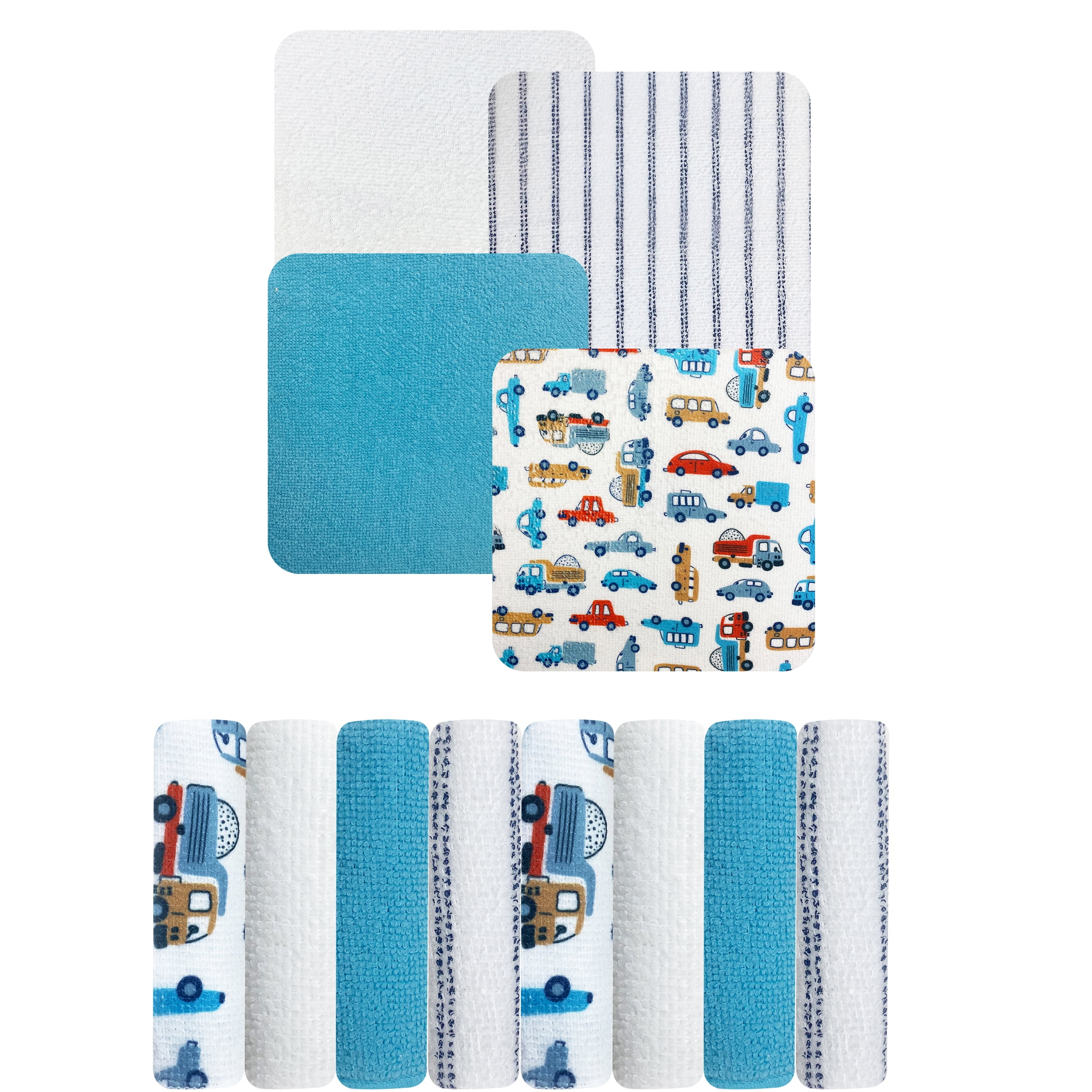 MODERN BABY Washcloths for Baby Boys 8 Pack Set Soft Reusable Wash Clothes Face Towels for