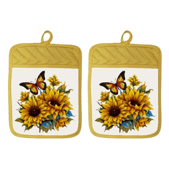 Pot Holders Oven Mitts Hot Pads 100% Cotton Sunflower Butterfly Kitchen DZ014DPH (Yellow)