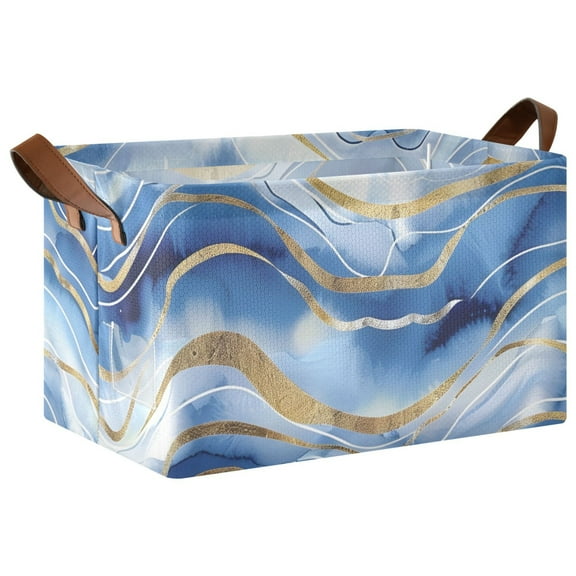 Ryvnso Blue Gold Marble Storage Bins Large Basket Foldable Cube Toys Organizer with Handles 1 PC