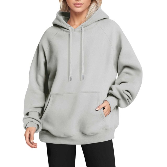 IMENGL Chandail à Capuche Épais en Peluche à Manches Raglan Couleur Unie Automne Hiver, Gris m, Taille m-2TG