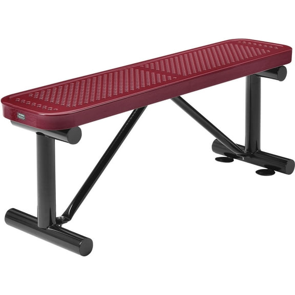 Global Industrial 4' Outdoor Steel Flat Bench Perforated Metal Red