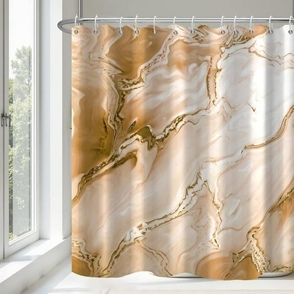 Brown Marble Shower Curtain Waterproof Fabric Shower Curtain With Hooks Bathroom Decor 48"W x 72"L