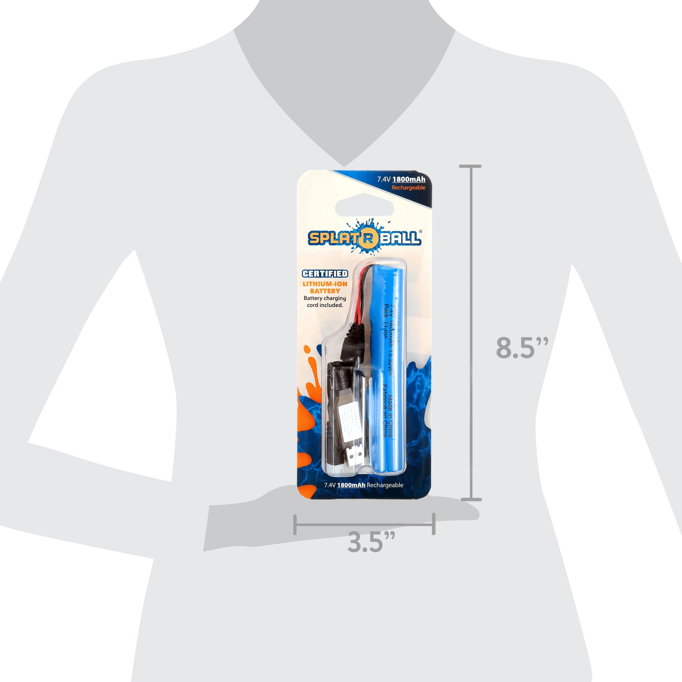 SplatRBall 1800 mAh Gel Water Blaster Rechargeable Replacement Battery. Blue.