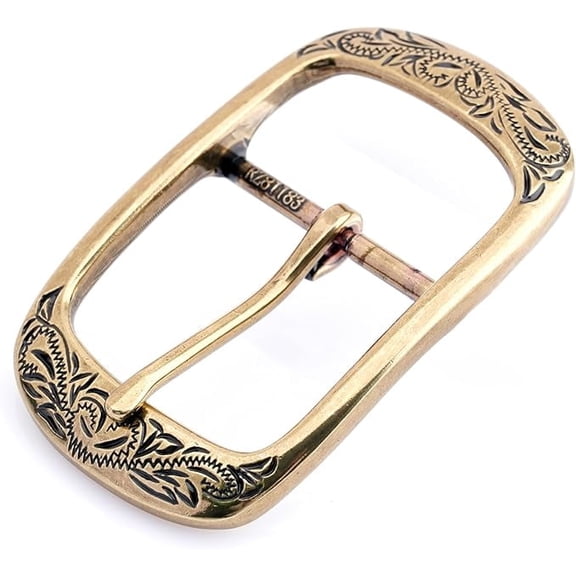 Engraved Metal Belt Buckle Classic Vintage 1.5 Inches Belt Replacement Leather Craft HRBK D281183 (Brass)