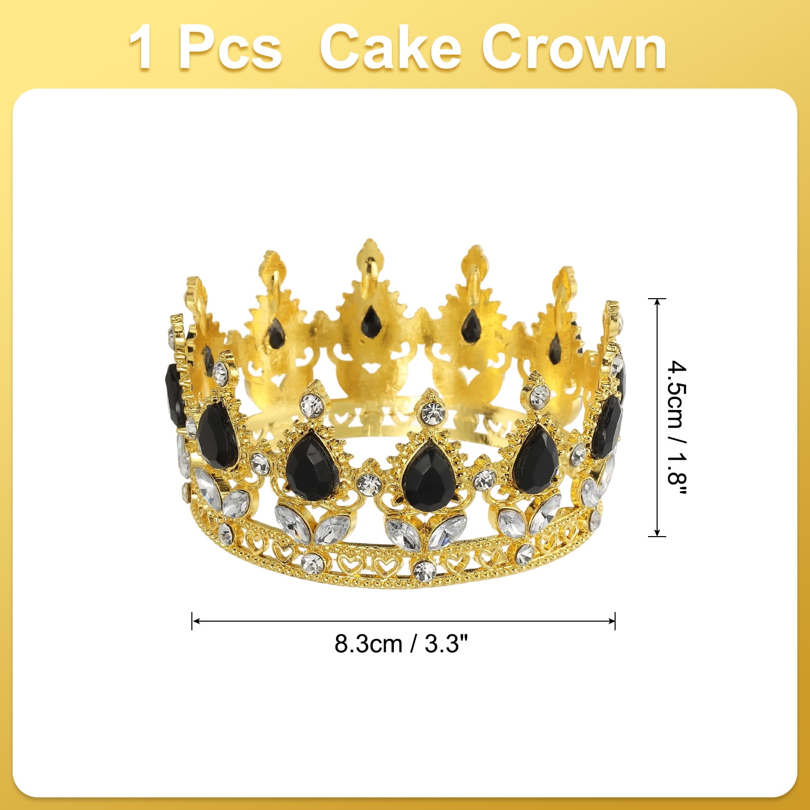 Unique Bargains Mini Crown Cake Toppers with Crystal for Birthday Cake Decor Gold Black