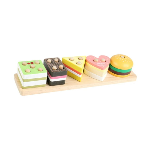 Juguetes de madera apilables y clasificadores, bloques apiladores y clasificadores de formas, rompecabezas de emparejamiento para preescolar Alimento