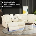 thumbnail image 5 of Power Recliner Sectional Sofa with LED Light, Breathing Leather Recliner Sofa Couch with Wireless Charger/Cup Holder for Living Room Home Office Theater (Cream White), 5 of 5