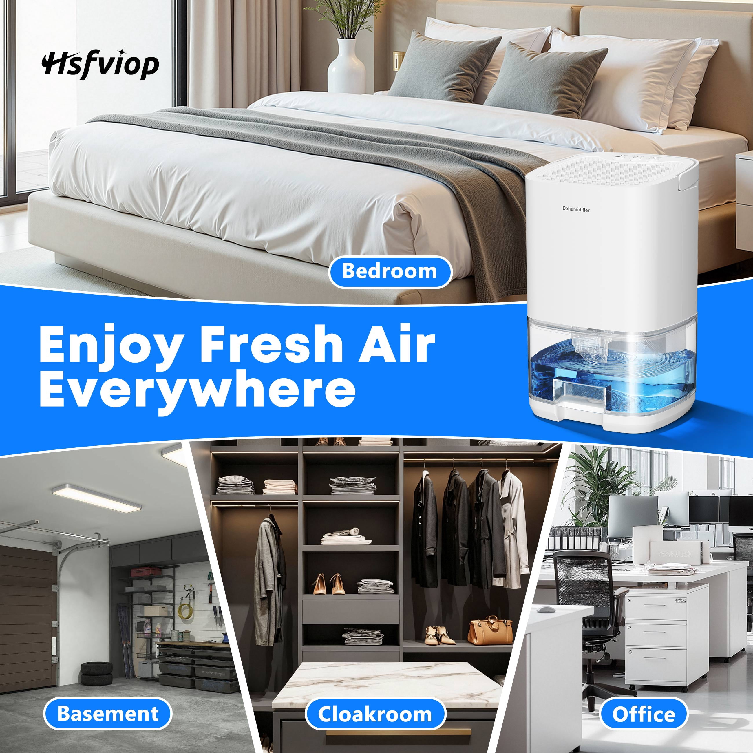 Hsfviop Small Dehumidifiers with LED Light Portable 34OZ Water Tank Ultra Quiet for Bedroom 7 Colors,White