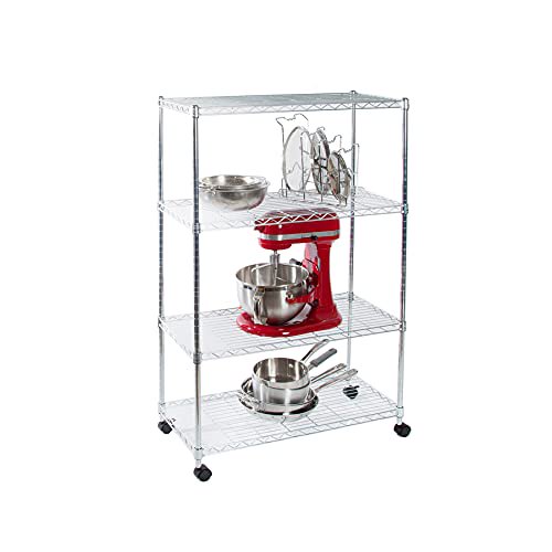 Seville Classics UltraZinc 4-Shelf Wire Shelving Rack with Wheels, 14x30x48-Inch