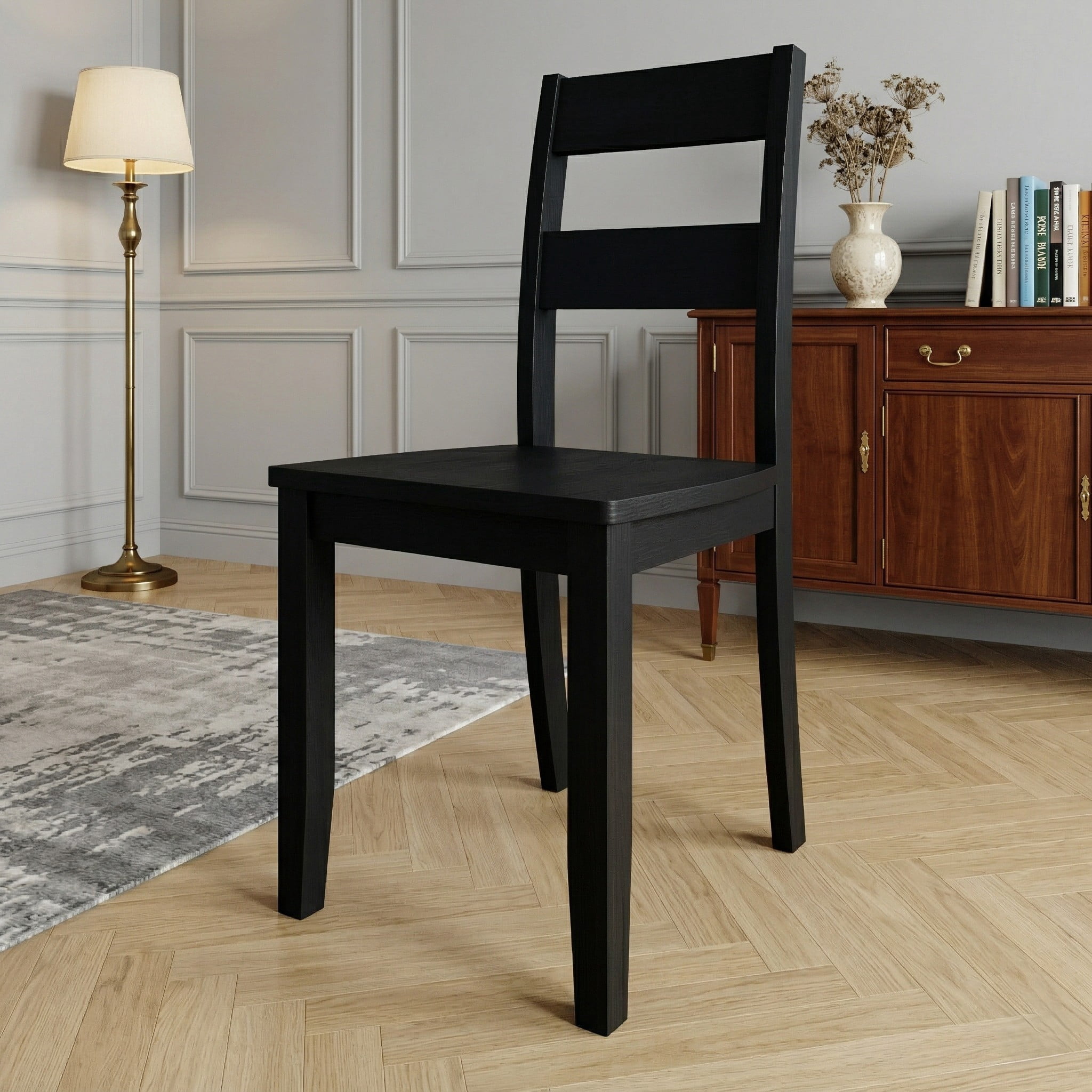 Home Design Nome 4-Piece Dining Chair Set, Wooden Ladder Back Side Chairs, Black