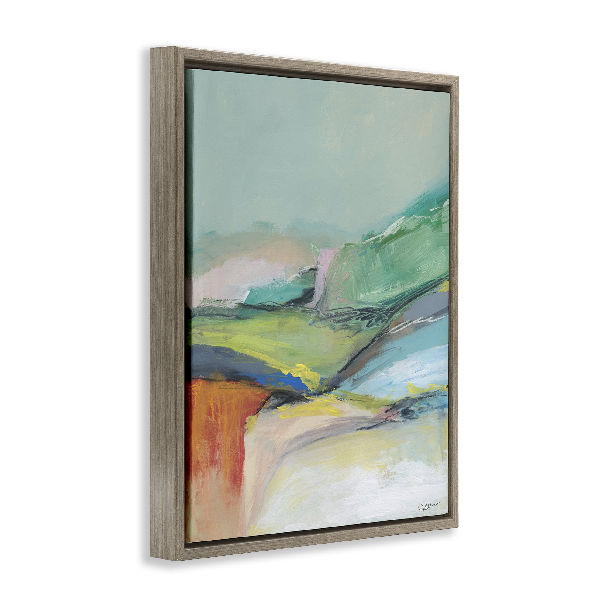 Stupell Industries Abstract Modern Landscape Abstract Painting Brown Floater Framed Canvas Art Print Wall Art, 17 x 21