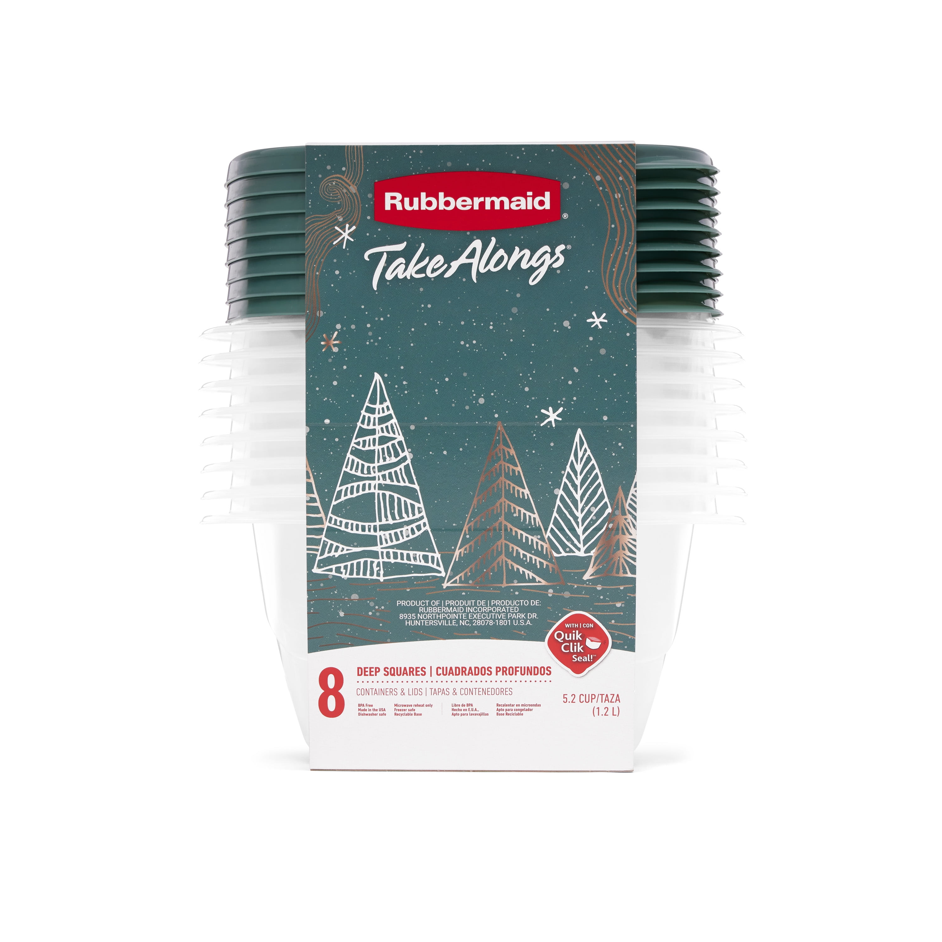 Rubbermaid TakeAlongs 5.2 Cup Deep Square Food Storage Containers, Set of 8, Blue Spruce