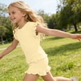 thumbnail image 6 of Little Girls 2-Piece Textured Shorts Set, Yellow Ruffle Short Sleeve Top Outfit,Size 5-6T, 6 of 8