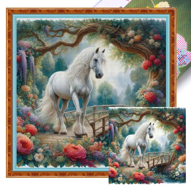 Kit Punto Cruz Caballo Impreso Hilo Algodón Ecológico Bordado 11CT 40x40cm