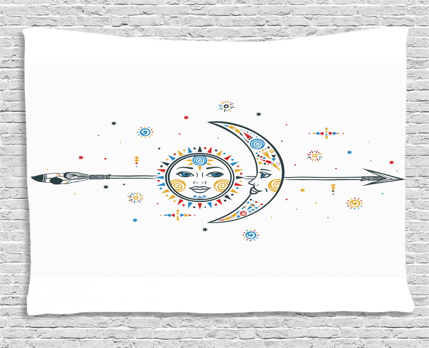 Farm House Decor Tapestry, Ethnic Aztec Moon Sun with Spiral Vortex ...
