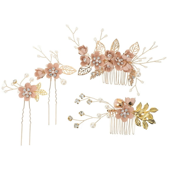 BESTONZON 4Pcs Pink Hair Decor Women Comb Set for Bridal Fashion on Special Days