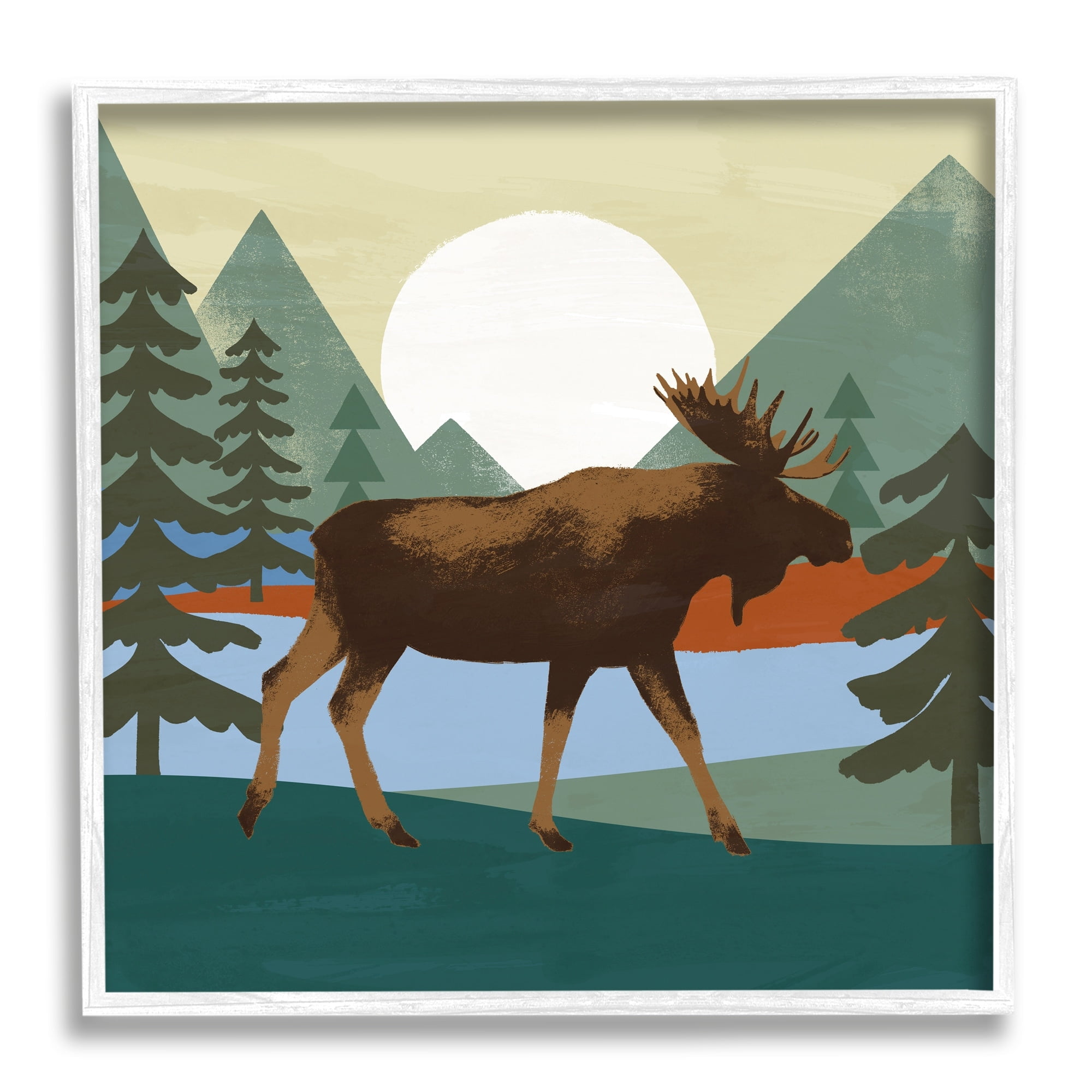 Stupell Industries Lakeside Woodlands Moose Walking Setting Sun, 17 x 17, Design by Victoria Barnes