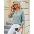 thumbnail image 4 of Blusas Elegantes e Informales para Mujer, Camisetas de 3/4 con Cuello en V y Puños Fruncidos. Verde Oscuro XL, 4 of 10