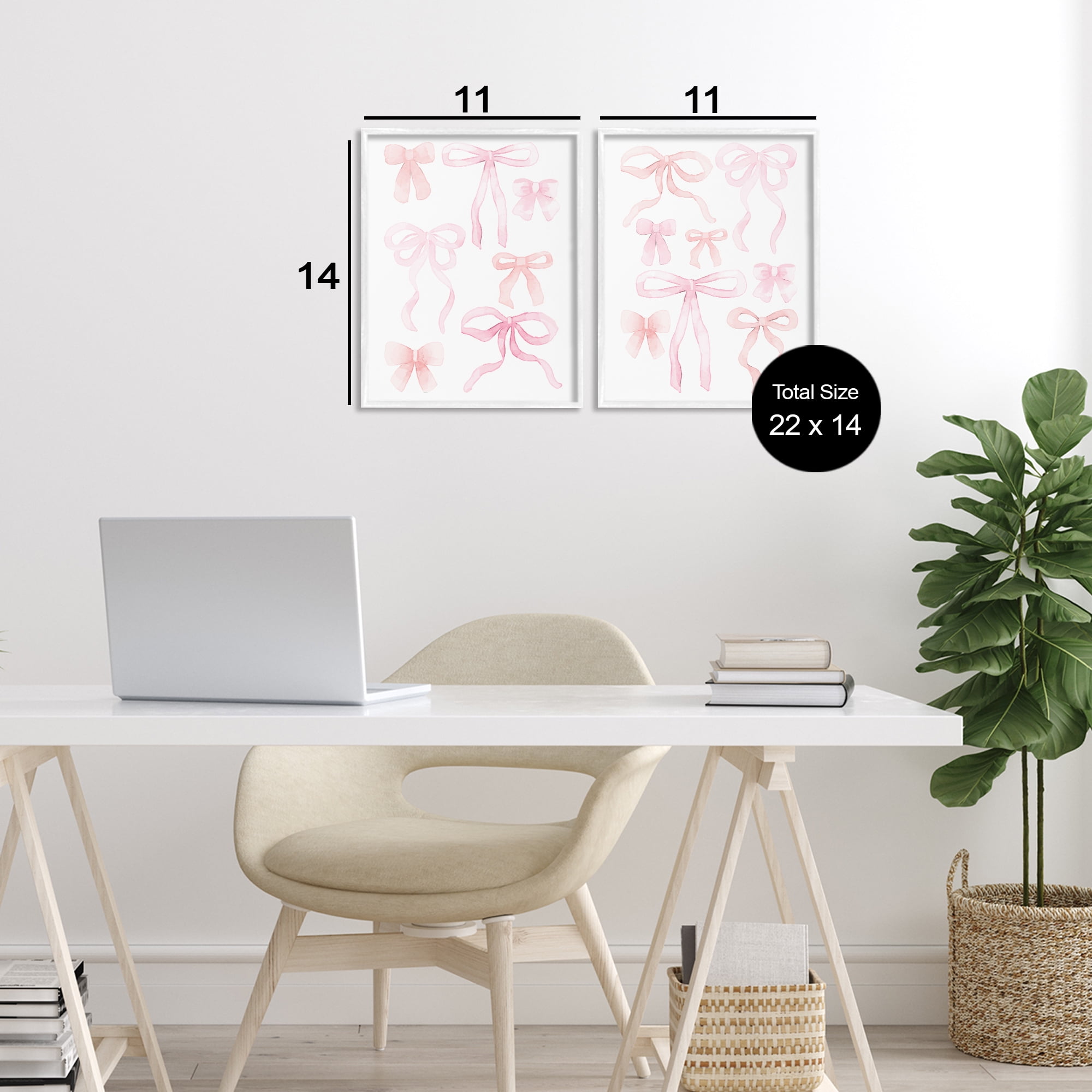 Elegant & Soft Bows 2 Piece White Framed Giclee Art Set, design by Kim Allen