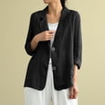 thumbnail image 2 of Wyobmus Summer Linen Blazer for Women Lightweight 3/4 Stretchy Ruched Sleeve V Neck Casual 2 Button Blazer Jacket With Pockets M-3X Black, 2 of 7