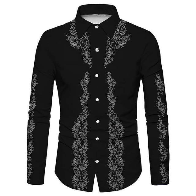 Camisa occidental para hombre con estampado floral, manga larga, botones, diseño moderno, estilo occidental, talla extra grande
