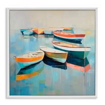 Stupell Industries Boats on Shoreline Transportation Painting White Framed Art Print Wall Art, 12 x 12