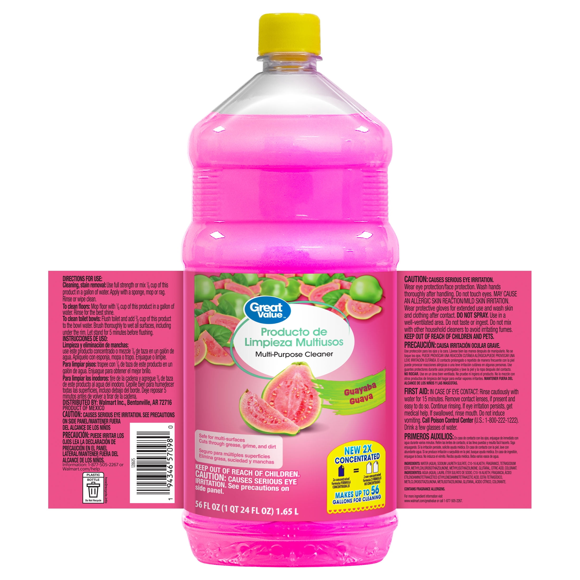 Great Value Multi-Purpose Cleaner & Floor Cleaner 2x Concentrated, Guava, 56 fl oz