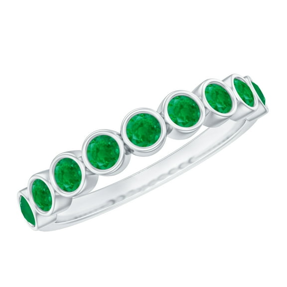 Rosec Jewels Natural Emerald Half Eternity Ring for Women - Bezel Set Emerald Stackable Ring - AAA Quality - Ready to Gift, 925 Sterling Silver, US 4.00