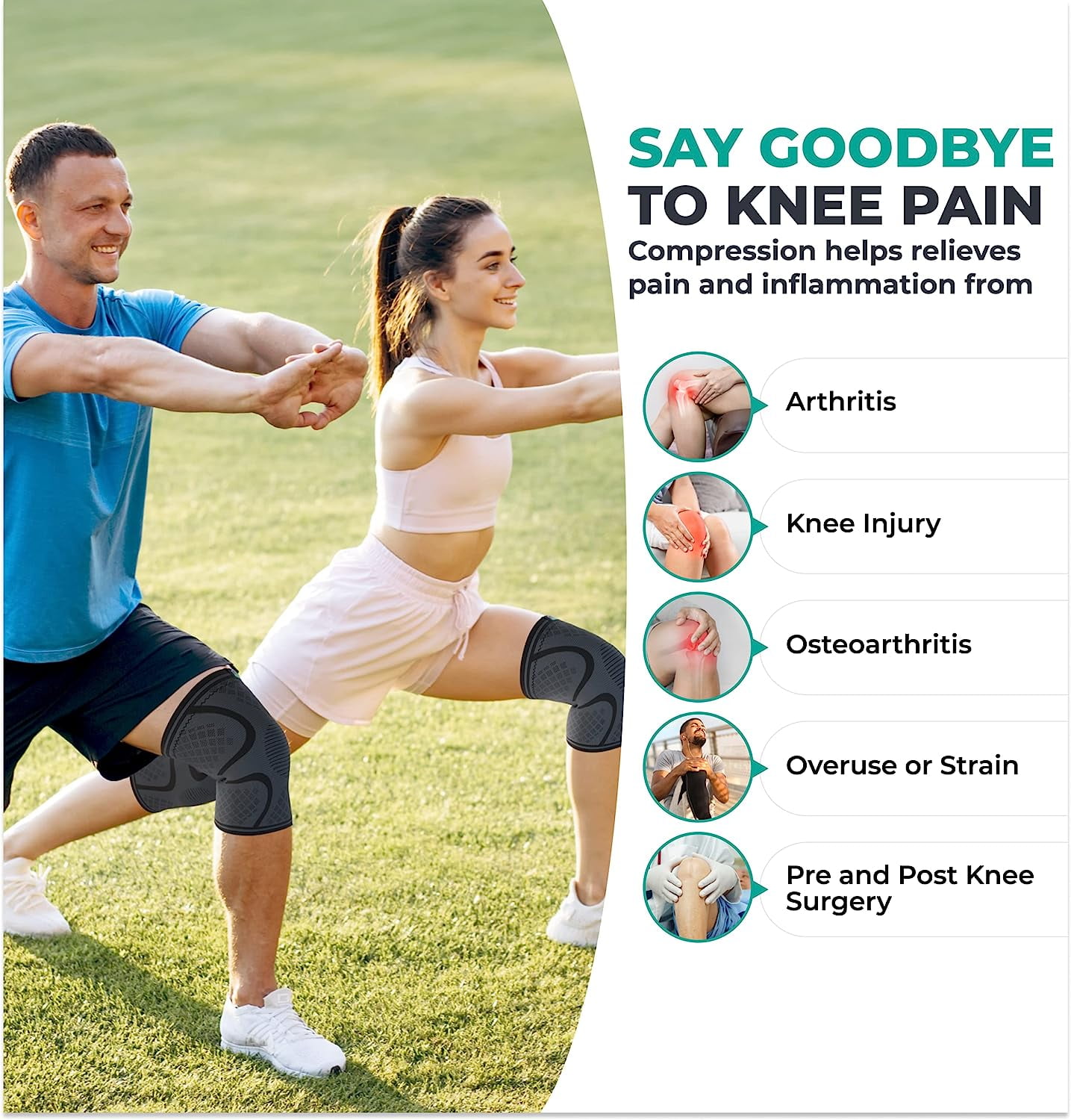 Compression Knee Brace for Women & Men - 2 Pack Knee Brace for Women Running Knee Pain, Knee Support Compression Sleeve, Workout Sports Knee Braces for Meniscus Tear ACL & Arthritis Pain Relief