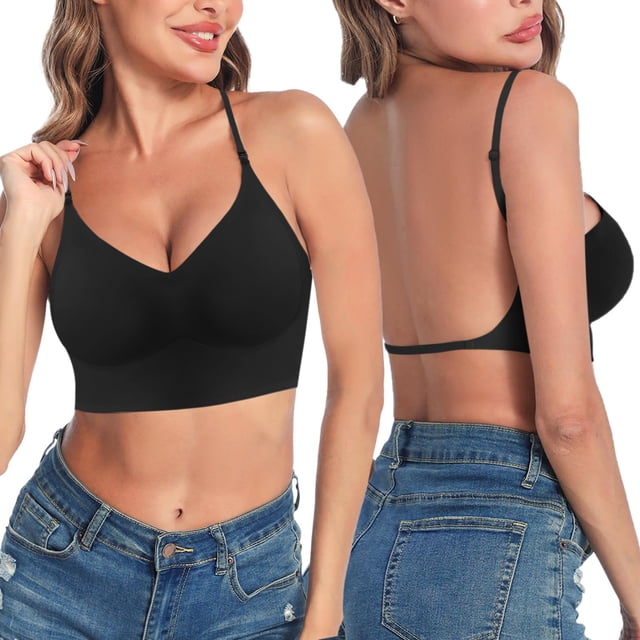 WILLBEST Brasieres Comodos Para Mujer Sujetador De Espalda Baja Para Mujer, Con Aros, En Forma De U, Sin Espalda, Convertible, Con Tirantes Finos, Sin Costuras, Para Dormir, 698
