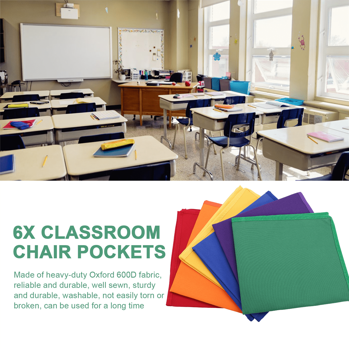 Classroom Chair Pockets, Chair Pocket Charts, Chart Pockets, Chair Storage Bag with Name Tag,Classroom Organization,6pcs