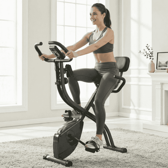 Naipo Folding Exercise Bike 3 in 1 Magnetic Stationary Recumbent Bike 10 Level Resistance for Home Use with Arm Resistance Bands